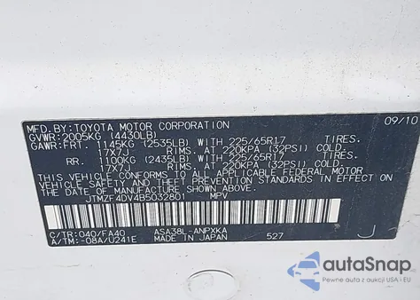 2011 Toyota Rav4 из США, поврежденный, VIN JTMZF4DV4B5032801